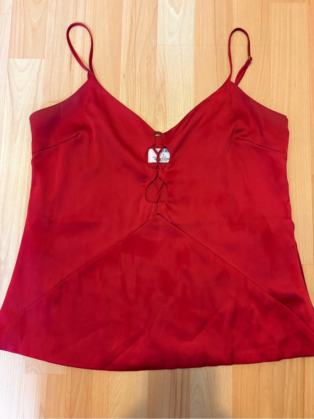 Red Satin Lace-Up V-Neck Camisole